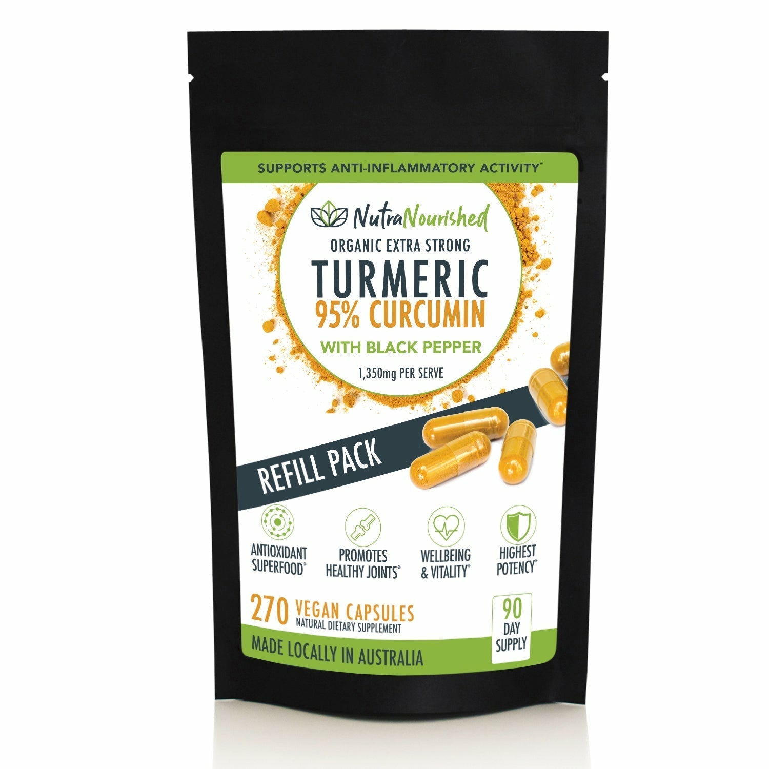 REFILL BAG | Turmeric 95% Curcumin Extract Capsules | 270 Vegan Capsules-0