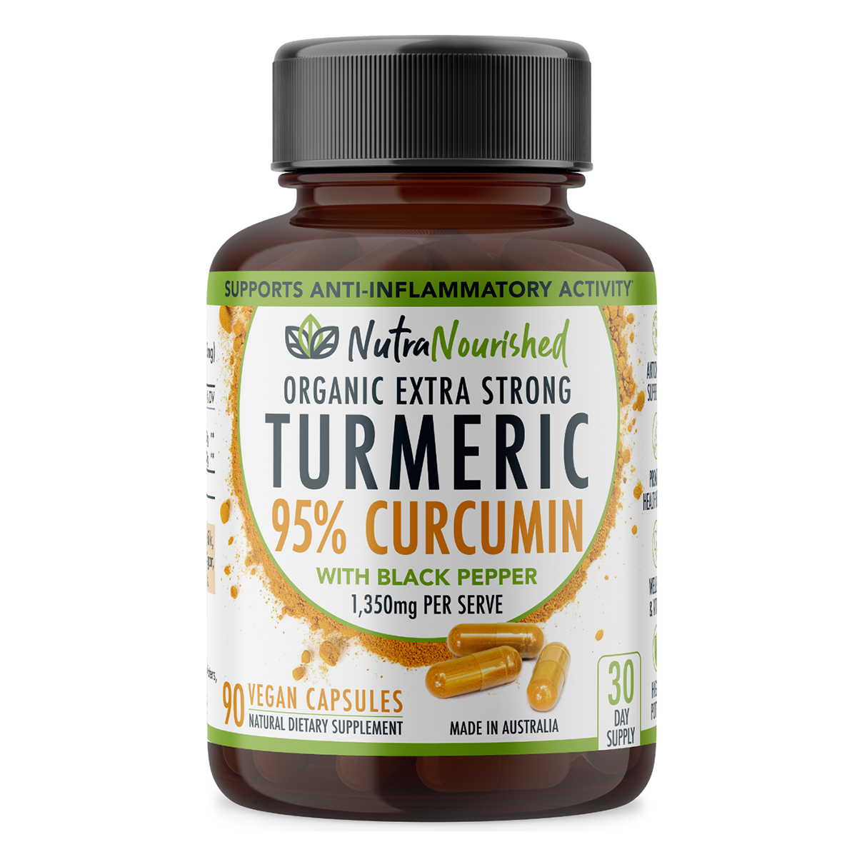 95% Pure Curcumin | Organic Vegan | Turmeric Extract Black Pepper | 90 Capsules-0