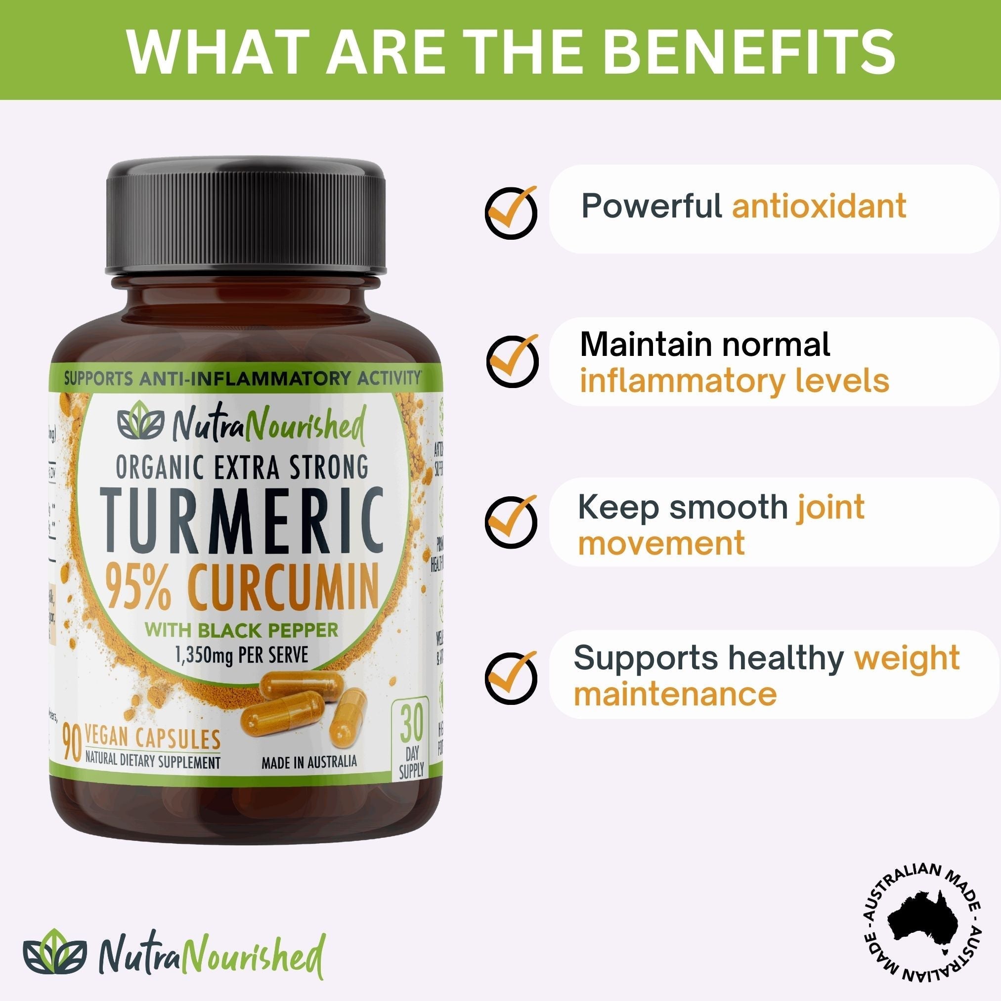 95% Pure Curcumin | Organic Vegan | Turmeric Extract Black Pepper | 90 Capsules-1