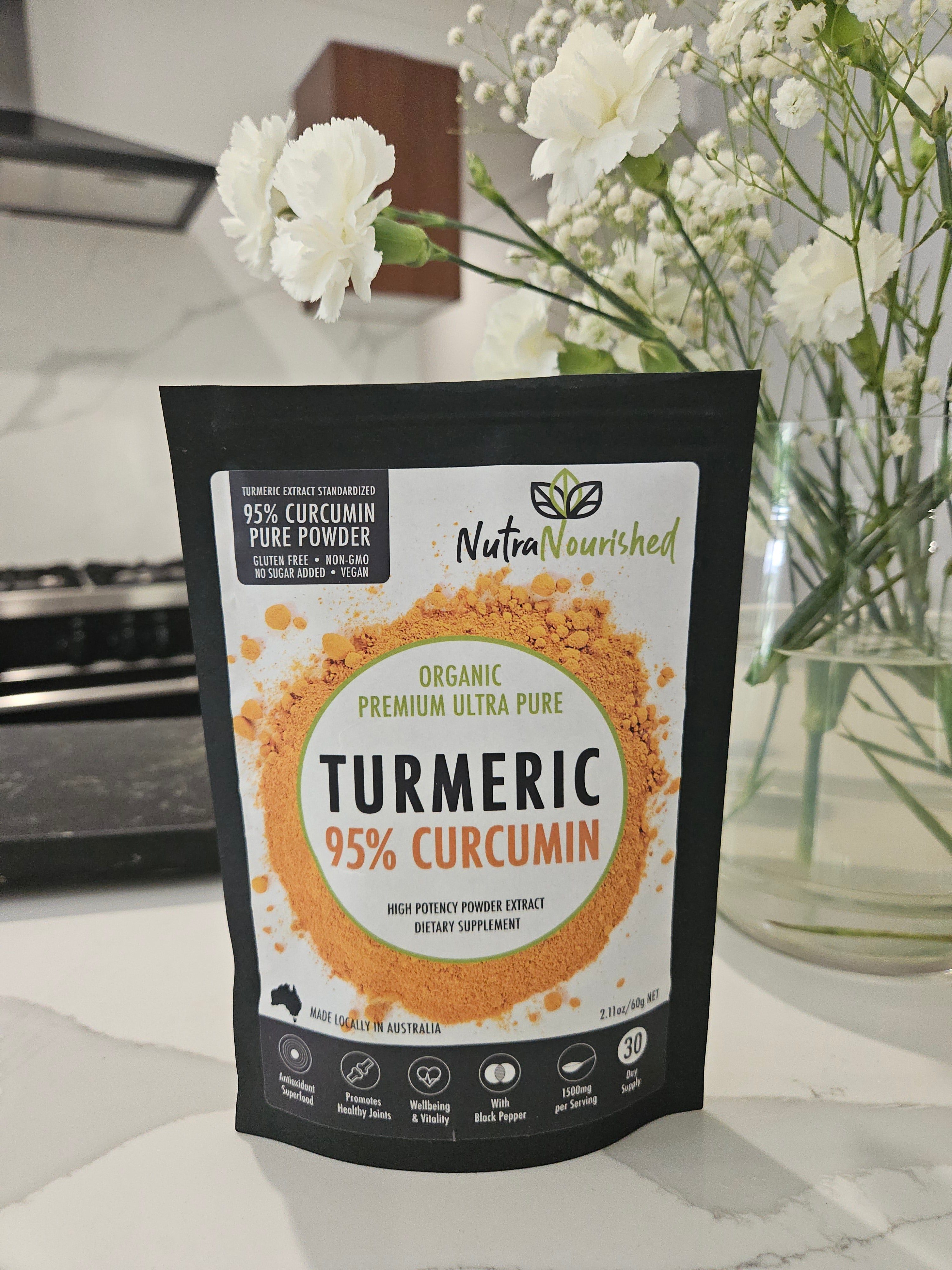 Pure Organic 95% Curcumin Powder (60g) - 1500mg Turmeric Extract Black Pepper-3