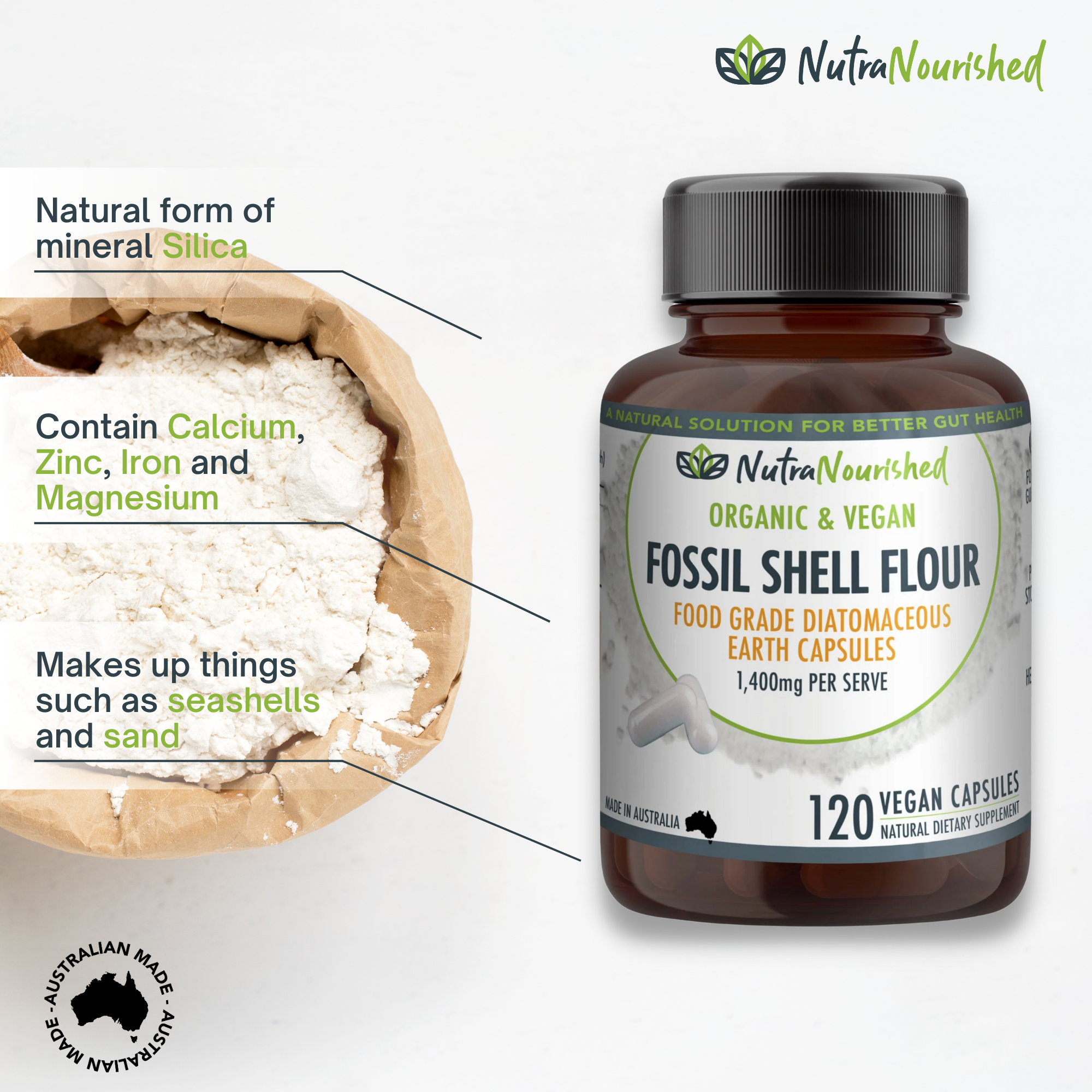 Fossil Shell Flour | Diatomaceous Earth 120 Capsules | Nutra Nourished-3