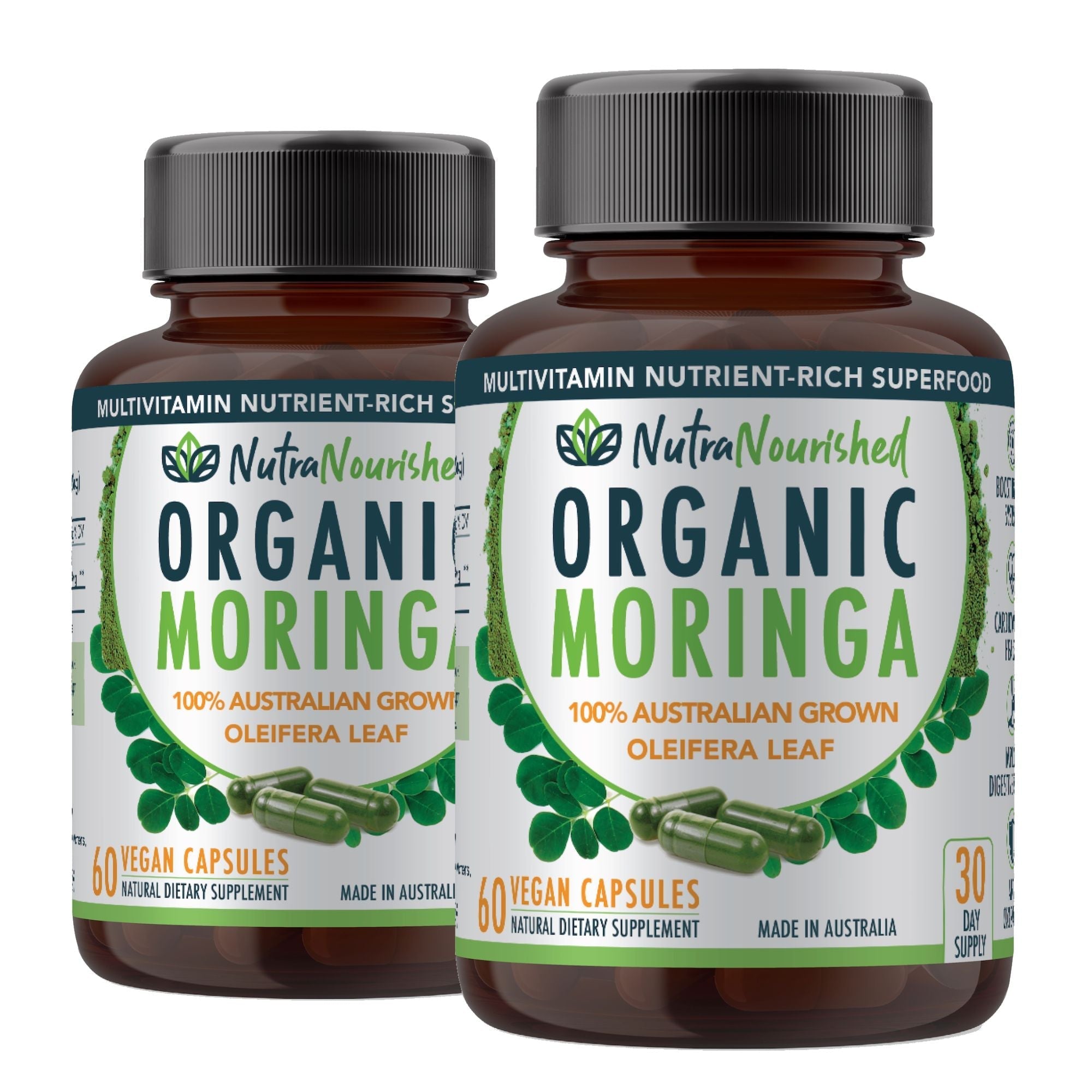 VALUE BUNDLE: Organic Pure Moringa Leaf Capsules - Australian Grown - 2 x 60 Vegan Capsules (2 Months Supply)-0
