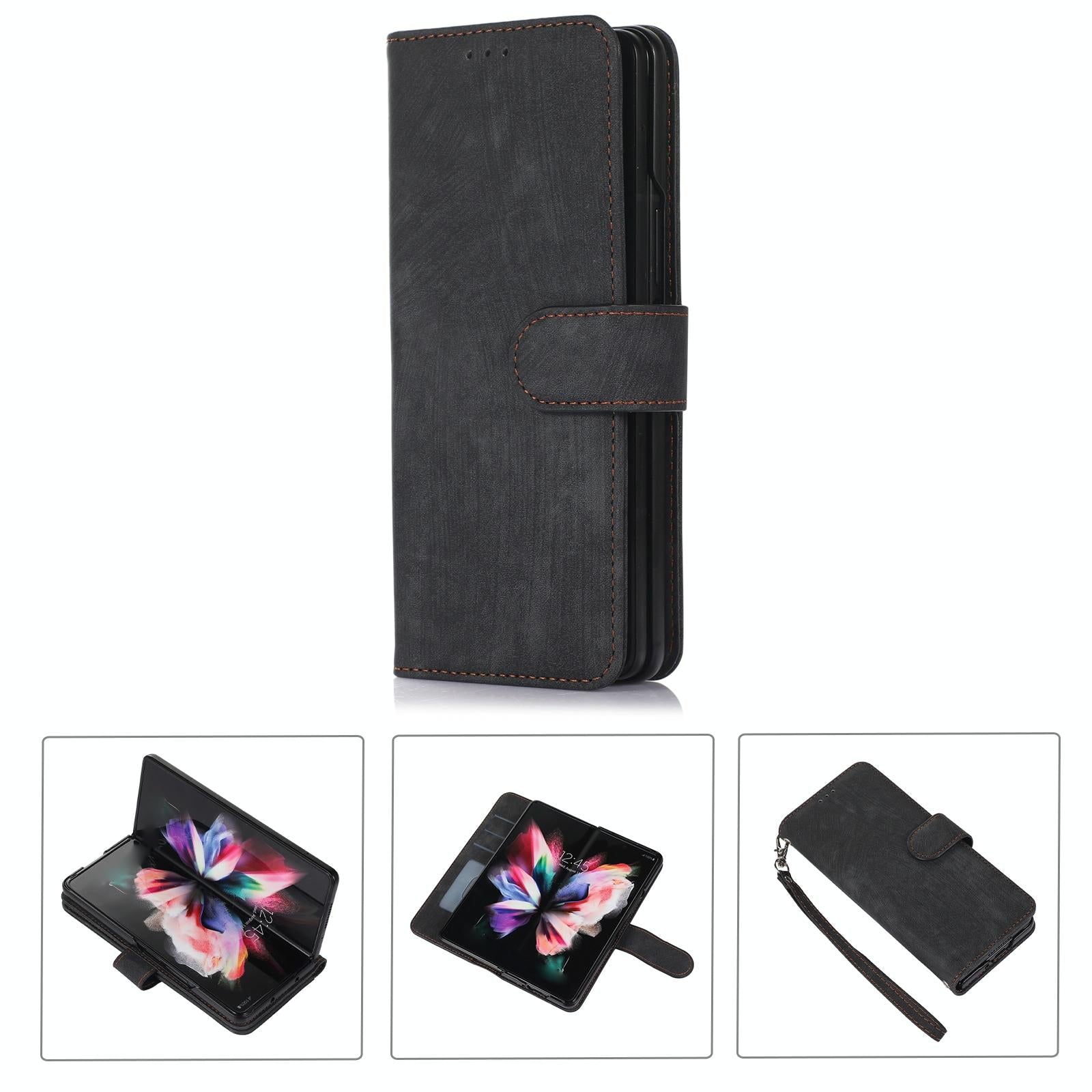 NNEDSZ Samsung Galaxy Z Fold 4 Leather Phone Case With Pen Slot - Horizontal Flip
