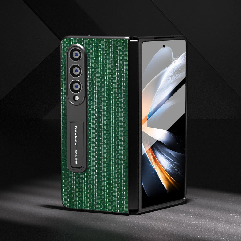 NNEDSZ Premium Leather Phone Case With Holder For Samsung Galaxy Z Fold 4 / 5G - Luxury Design - Black