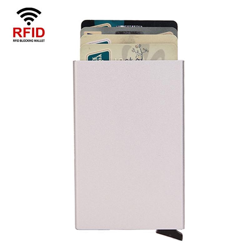 NNEDSZ Metal Rfid Card Holder Wallet - Compact Design - Silver-0
