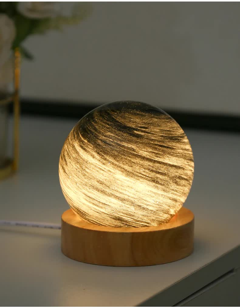 NNEDSZ Aurora LED Planet Night Light with Wooden Base, USB Rechargeable-1