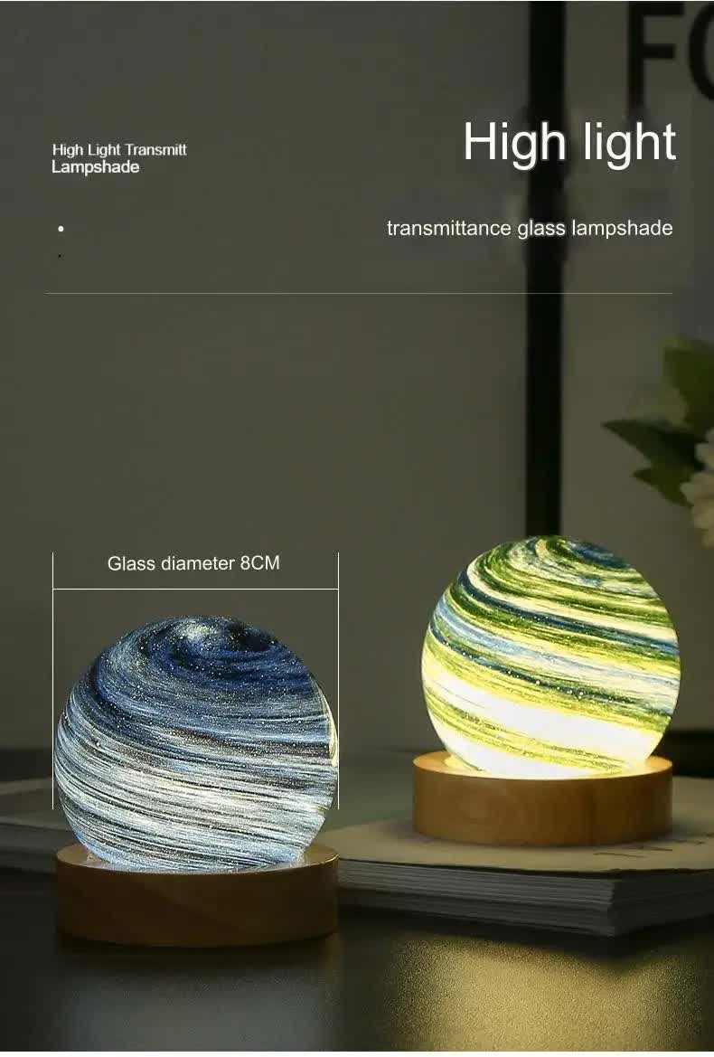 NNEDSZ Aurora LED Planet Night Light with Wooden Base, USB Rechargeable-2