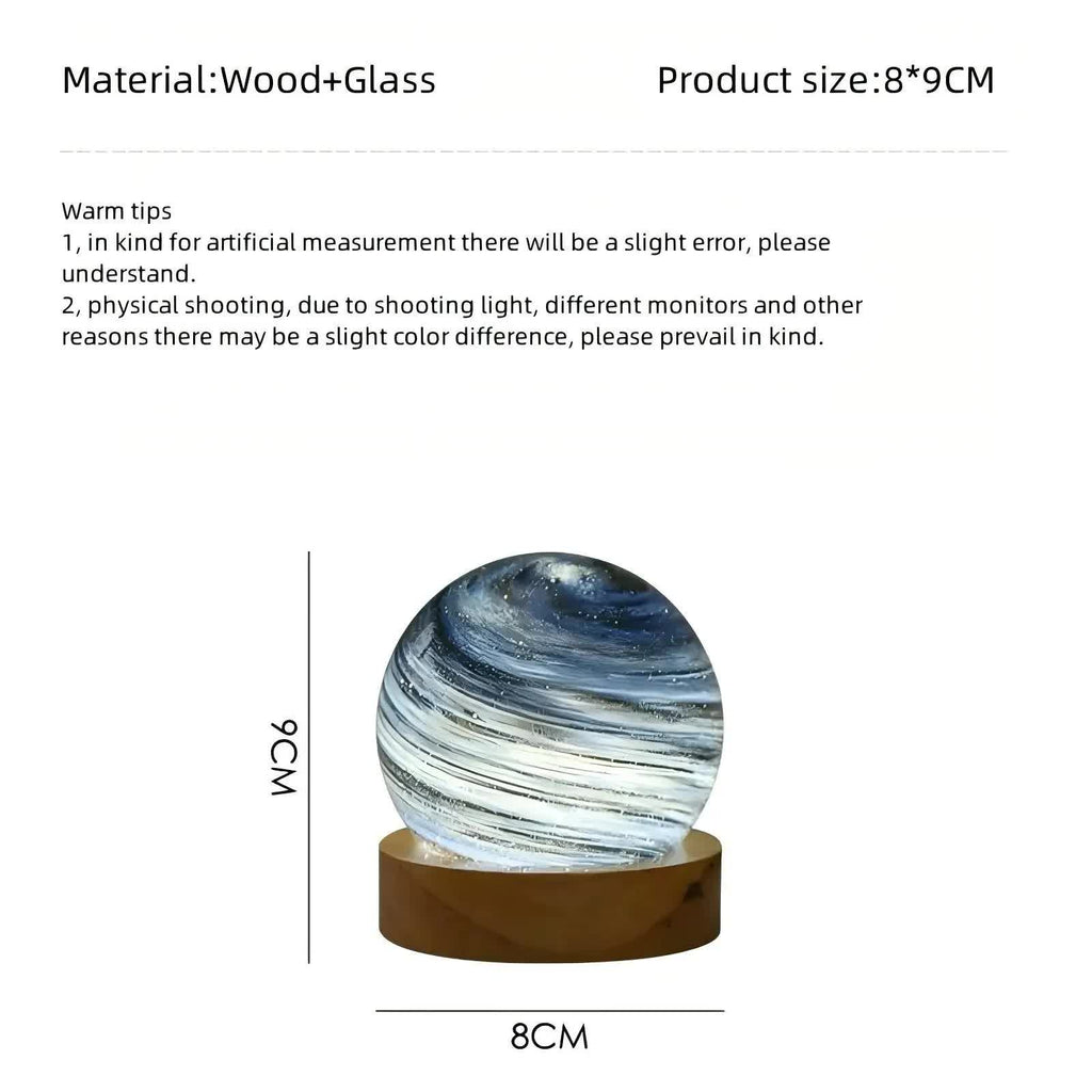 NNEDSZ Aurora LED Planet Night Light with Wooden Base, USB Rechargeable-4