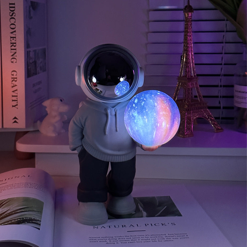 NNEDSZ Holding the dreamy starry sky (grey top + navy blue pants) Creative Astronaut Bluetooth Speaker with 3D Starry Sky Lighting, Portable Wireless Moon Lamp Speaker – Perfect Gift for Space Enthusiasts-0