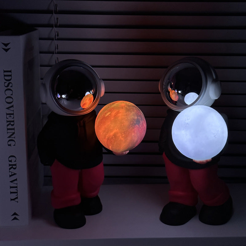 NNEDSZ Holding the dreamy starry sky (grey top + navy blue pants) Creative Astronaut Bluetooth Speaker with 3D Starry Sky Lighting, Portable Wireless Moon Lamp Speaker – Perfect Gift for Space Enthusiasts-2