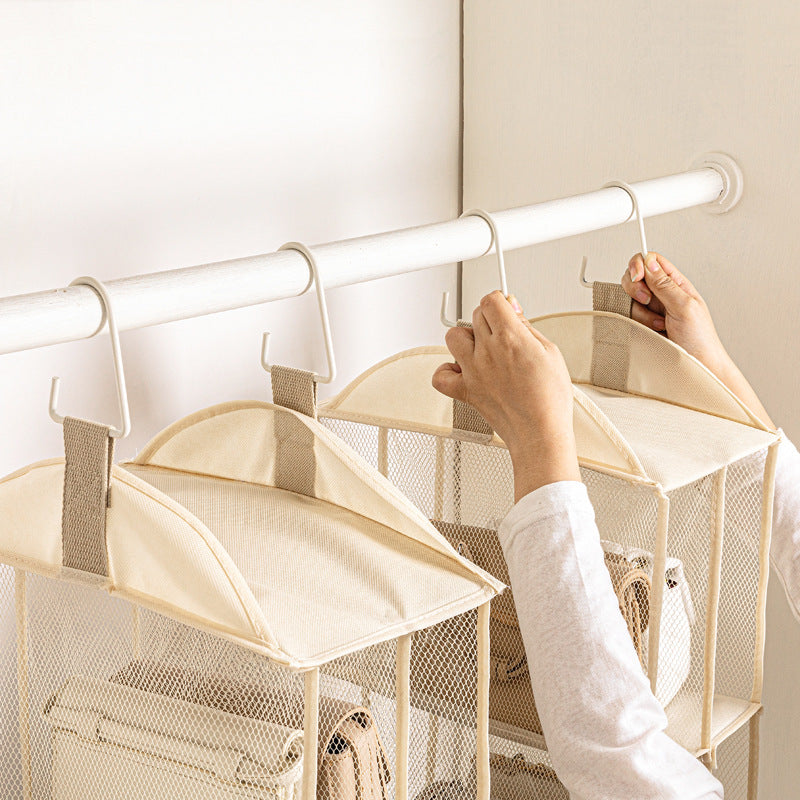 NNEDSZ Off White Hanging Dustproof Storage Bag - Multi-Layer Organizer for Bags, Clothes & Accessories, 4-Tier Non-Woven Fabric-1