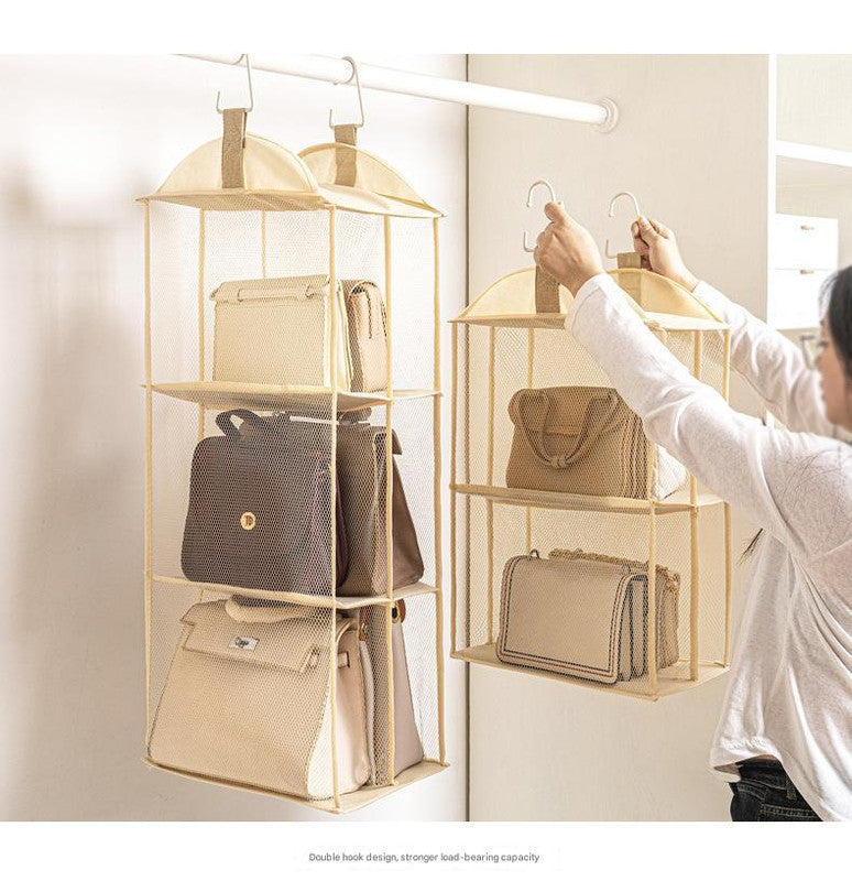 NNEDSZ Off White Hanging Dustproof Storage Bag - Multi-Layer Organizer for Bags, Clothes & Accessories, 4-Tier Non-Woven Fabric-3