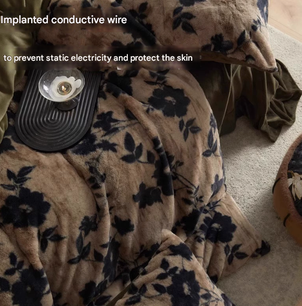 NNEDSZ Brown leopard-print Luxury Winter Faux Rabbit Fur Bedding Set - 4-Piece Melange Style Plush Set for 1.8m Beds (200x230cm Duvet Cover)-2