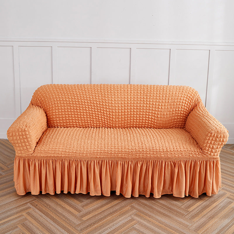 NNEDSZ Orange Three-person Sofa Bubble Gauze Sofa Cover with Skirt - Full Elastic Dustproof Three-person Seater 190-230cm-0