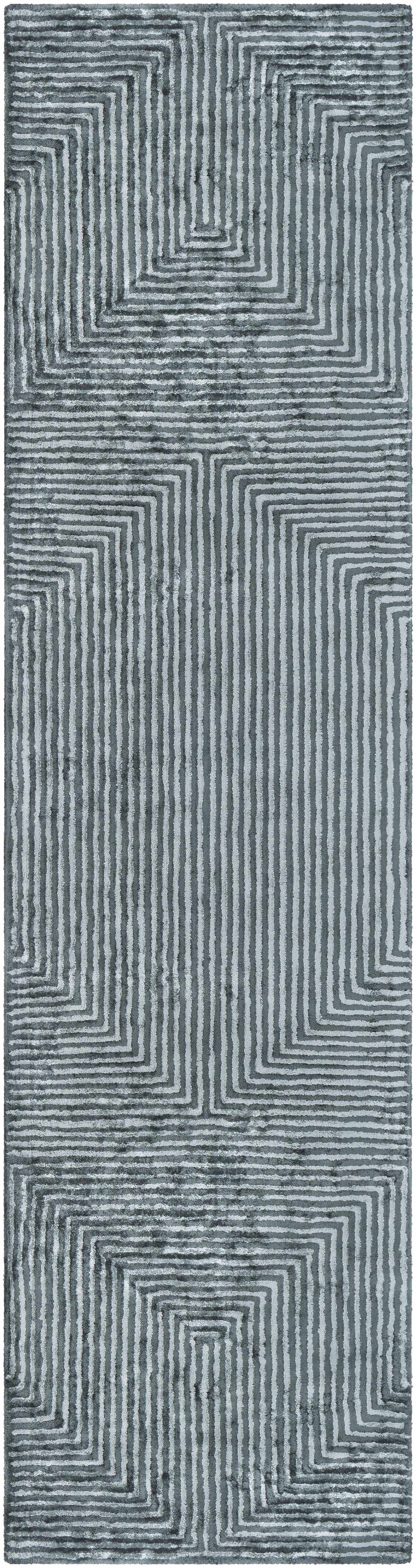 Quartz Patterned Sheen Blue/Green Viscose Rug