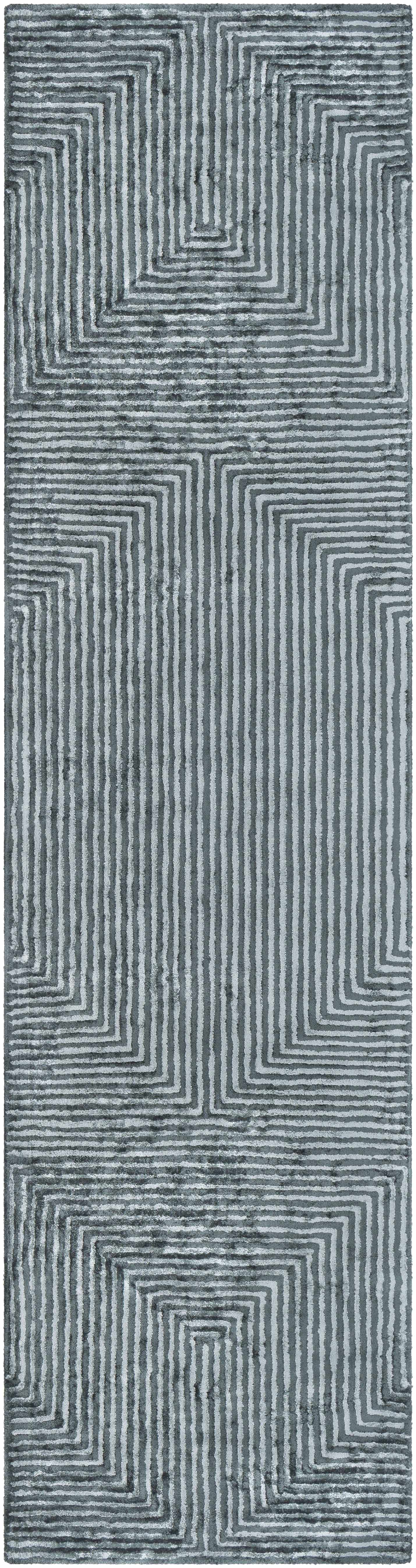 Quartz Patterned Sheen Blue/Green Viscose Rug