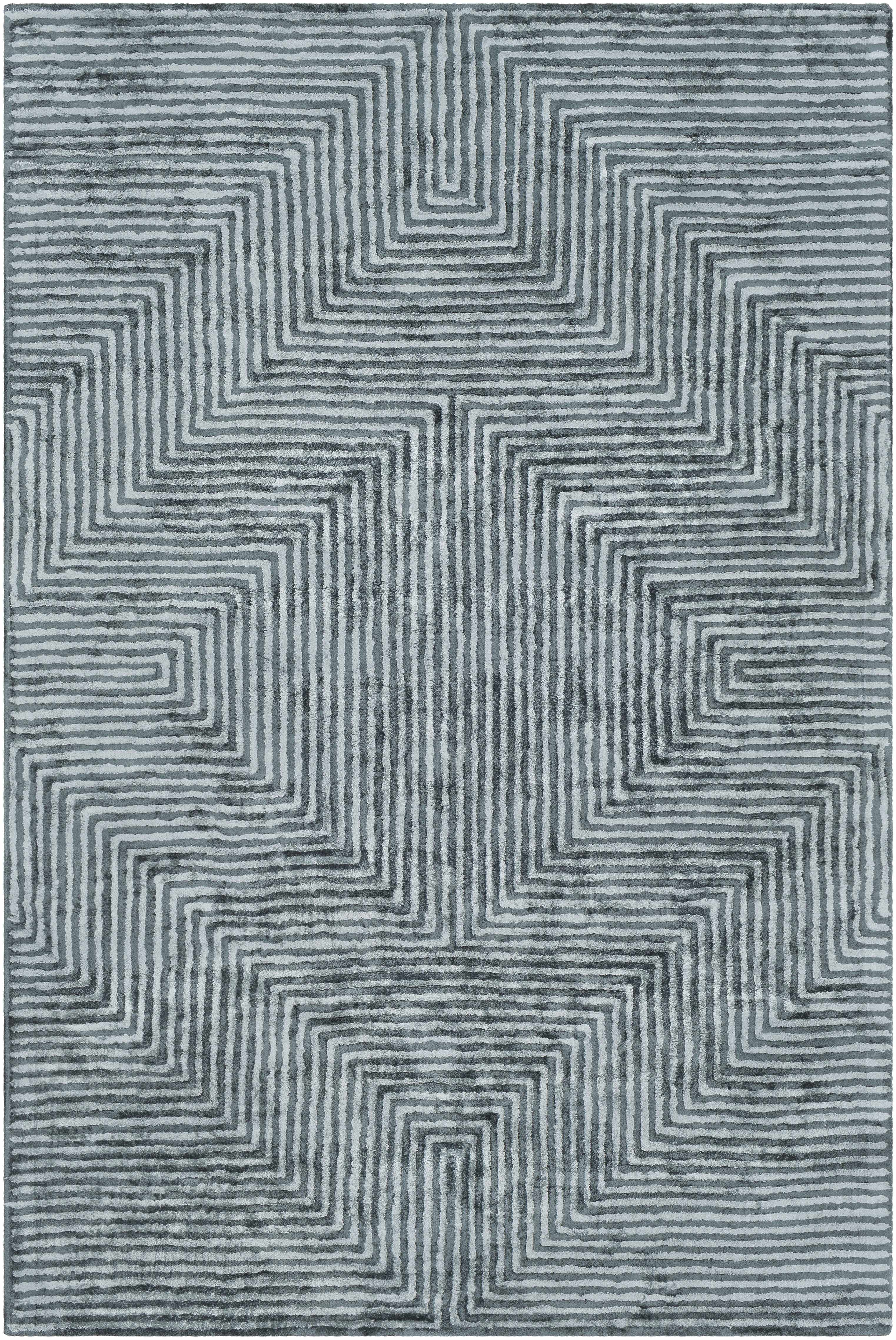 Quartz Patterned Sheen Blue/Green Viscose Rug