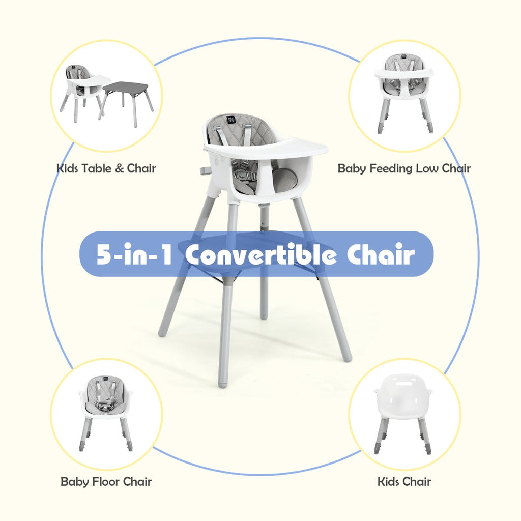 NNECW 5-in-1 Multifunctional Convertible Baby Highchair with Harness &amp Removable Tray-Grey-4