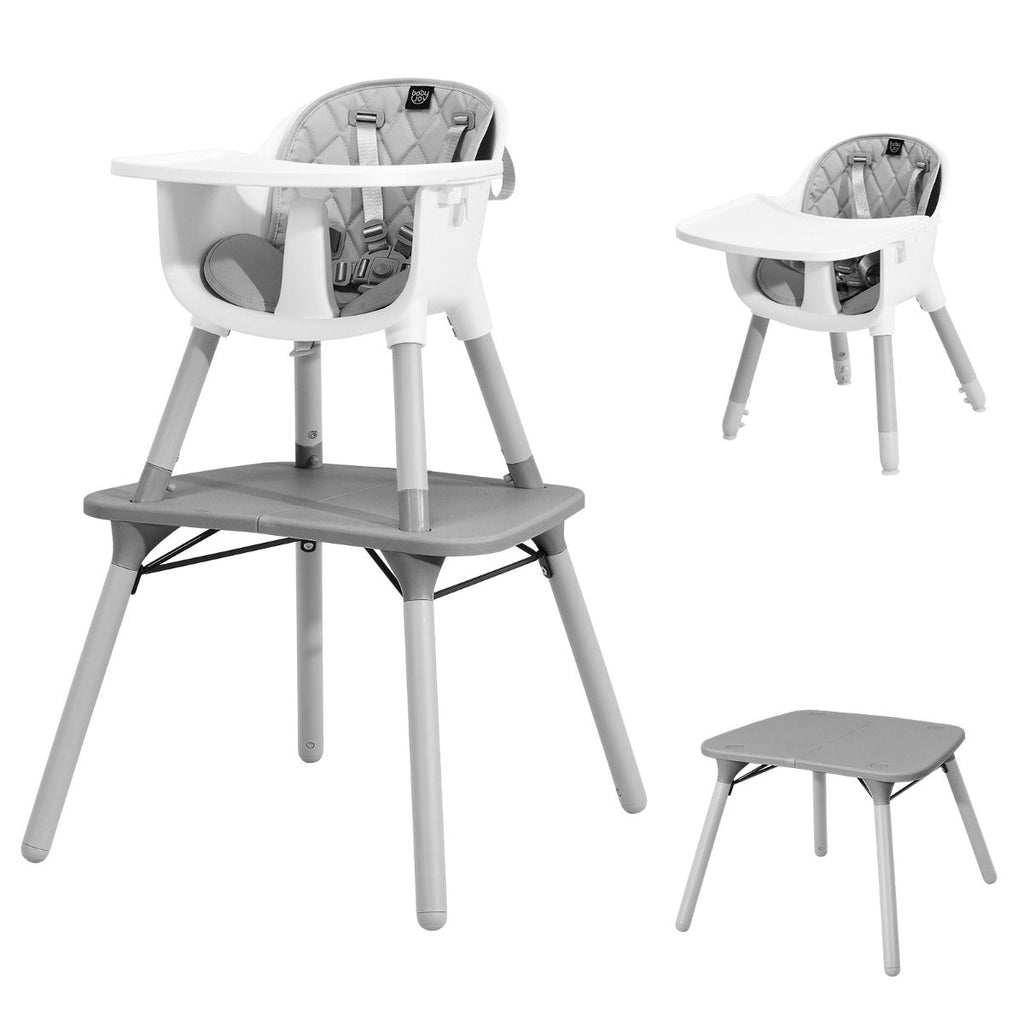 NNECW 5-in-1 Multifunctional Convertible Baby Highchair with Harness &amp Removable Tray-Grey-1