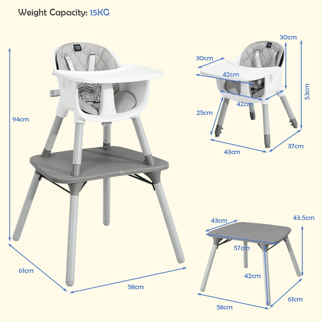 NNECW 5-in-1 Multifunctional Convertible Baby Highchair with Harness &amp Removable Tray-Grey-3