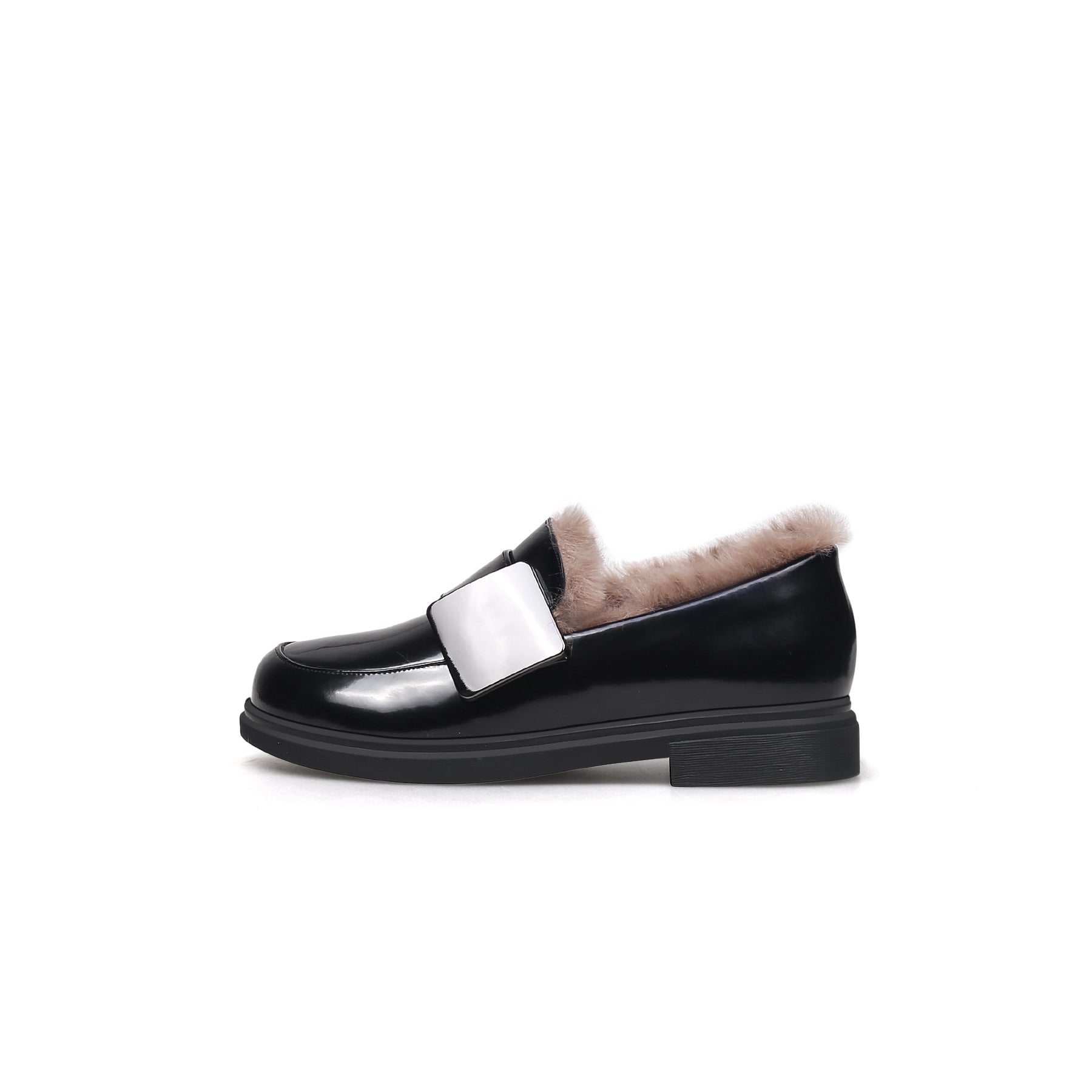 Black Fur-Lined Leather Loafers-0
