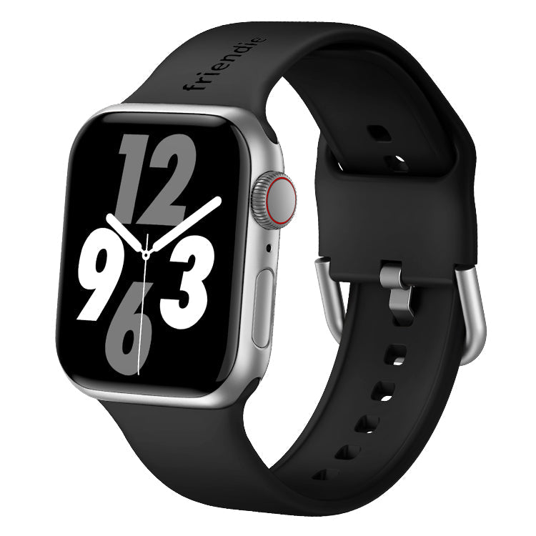 Silicone Band in Black with Silver Modern Buckle - The Byron - Compatible with Apple Watch Size 38mm to 41mm-0