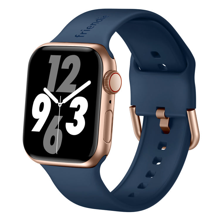 Silicone Band in Navy Blue with Gold Modern Buckle - The Byron Large - Compatible with Apple Watch Size 42mm to 45mm-0