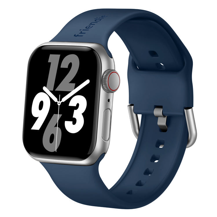 Silicone Band in Navy Blue with Silver Modern Buckle - The Byron Large - Compatible with Apple Watch Size 42mm to 45mm-0