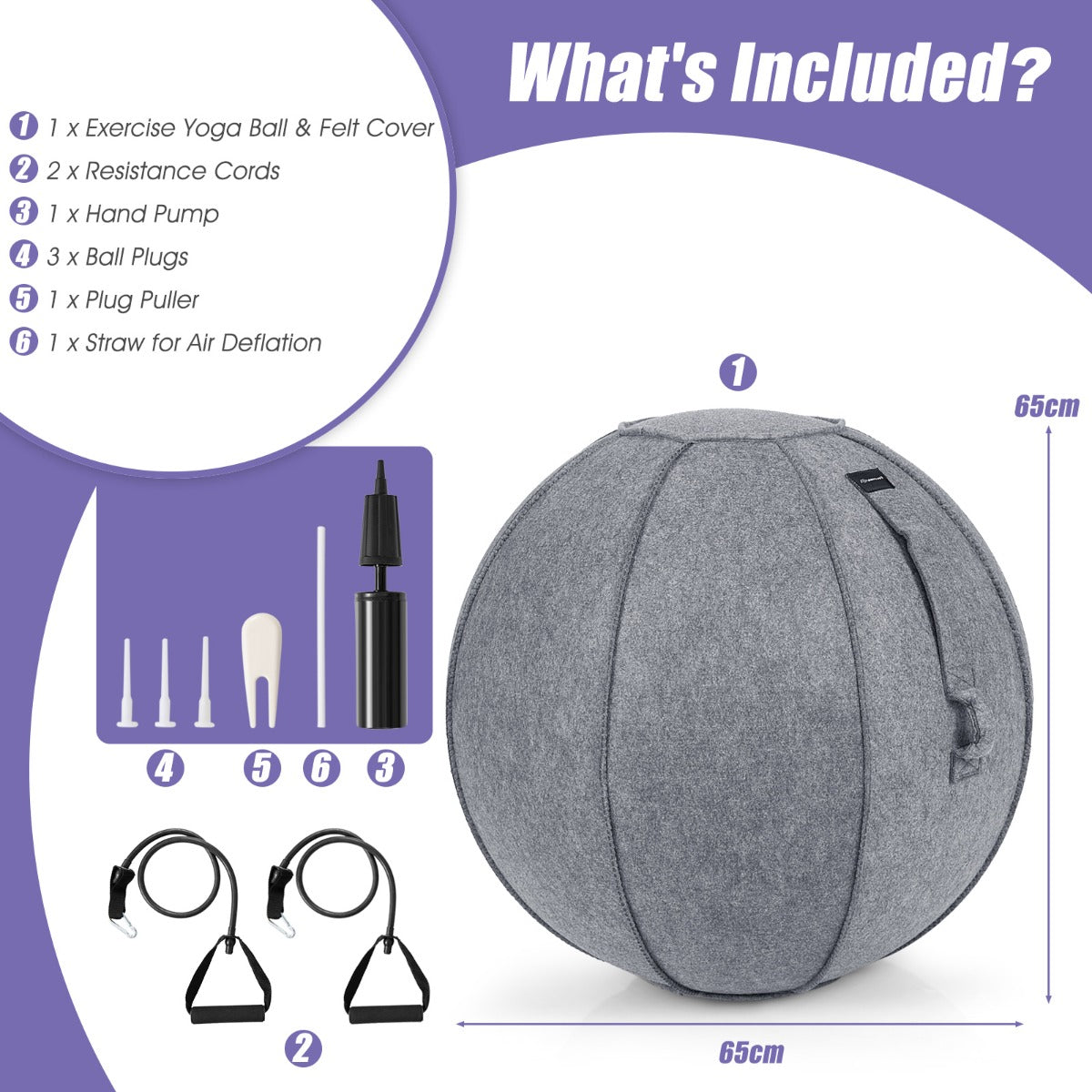 NNECW Pilates Exercise Balance Training Yoga Ball with Handle &amp Pump-Grey-3