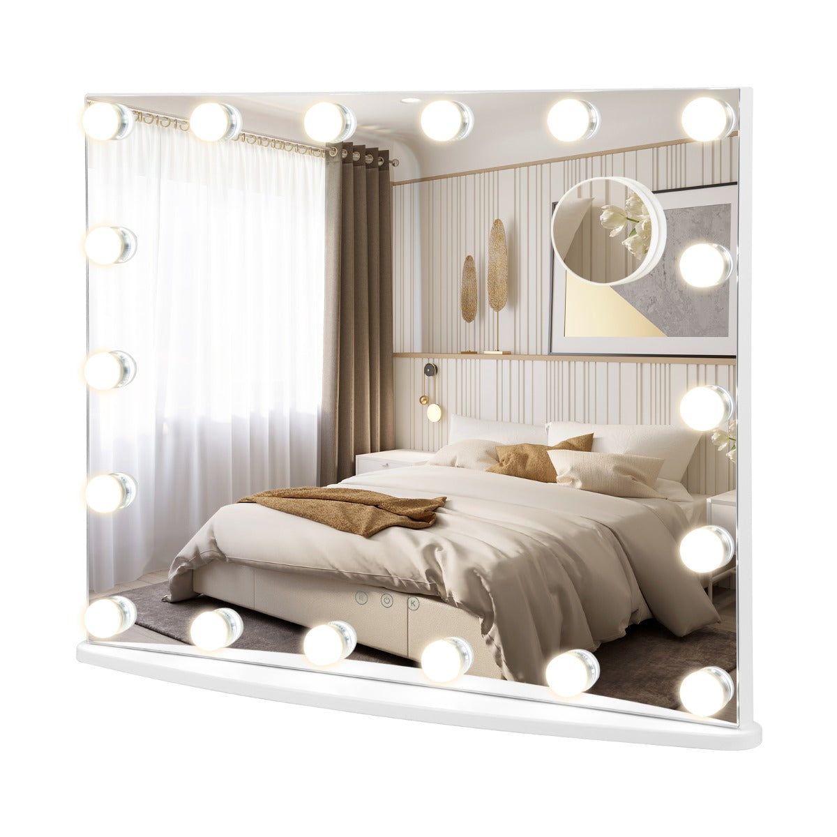 NNECW 65 cm Vanity Tabletop and Wall-Mounted Mirror with 18 Dimmable LED Bulbs-1