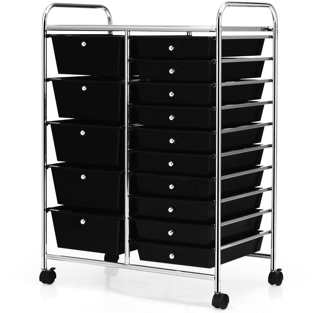 NNECW 15 Drawer Rolling Storage Cart with Wheels for Home Office Black-2