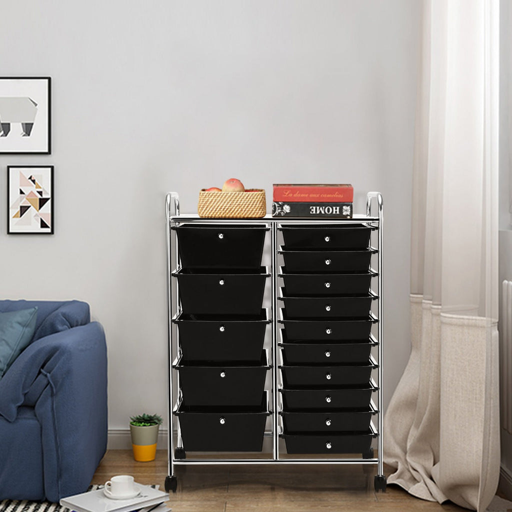 NNECW 15 Drawer Rolling Storage Cart with Wheels for Home Office Black-0