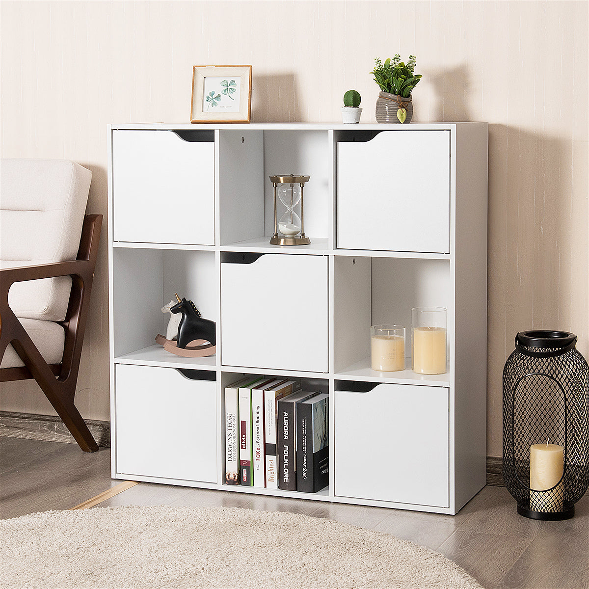NNECW Cube Shelf with 9 Compartments & 5 Magnetic Doors-0