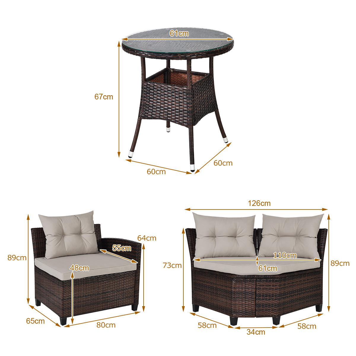 NNECW 4-Piece Patio Wicker Furniture Set with Cushion-Beige-3