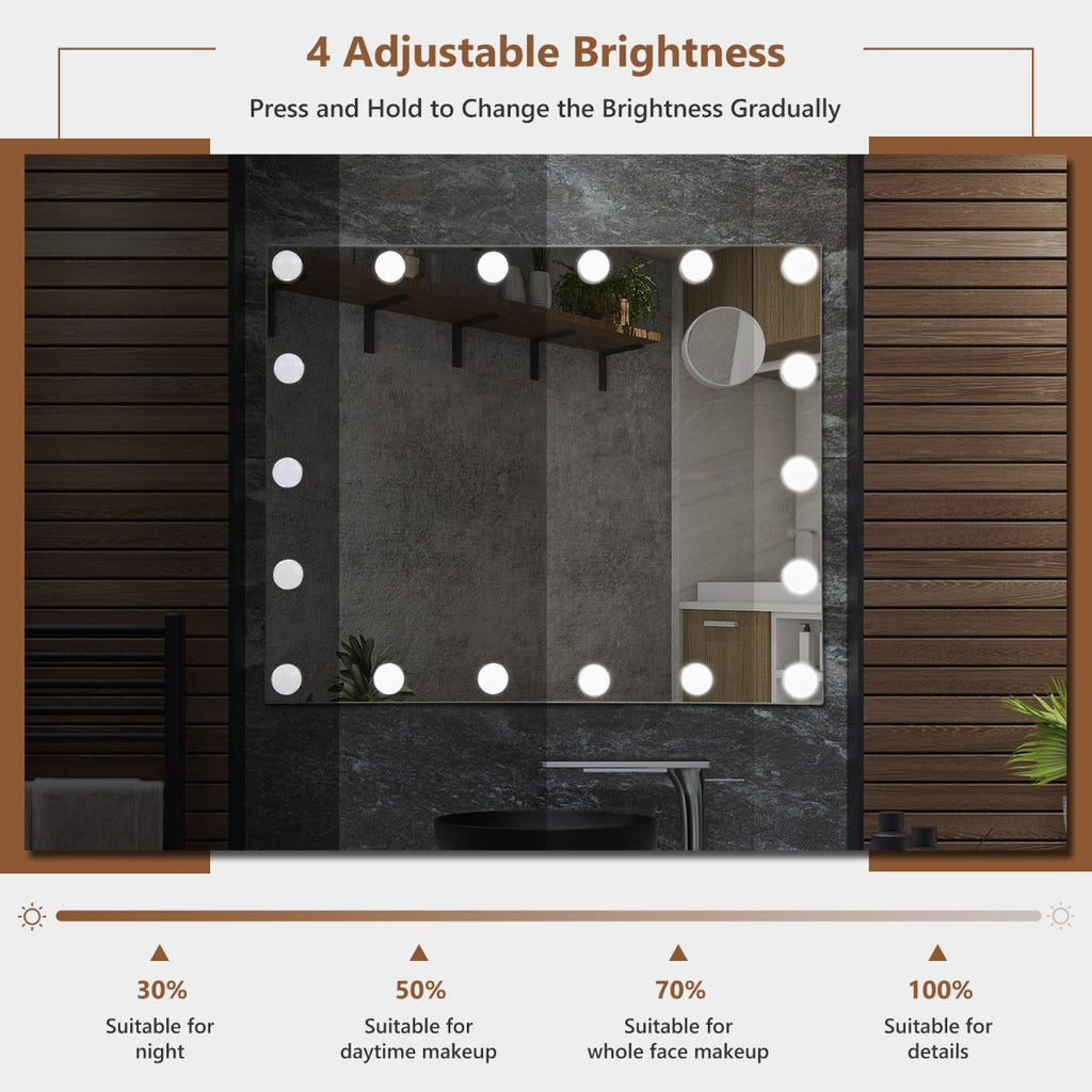 NNECW 65 cm Vanity Tabletop and Wall-Mounted Mirror with 18 Dimmable LED Bulbs-4