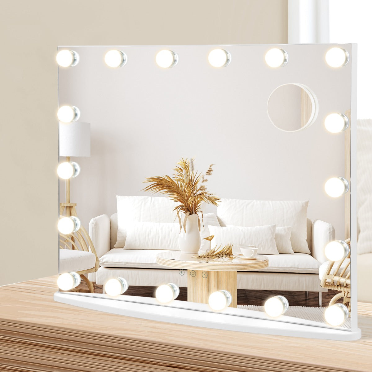 NNECW 65 cm Vanity Tabletop and Wall-Mounted Mirror with 18 Dimmable LED Bulbs-0