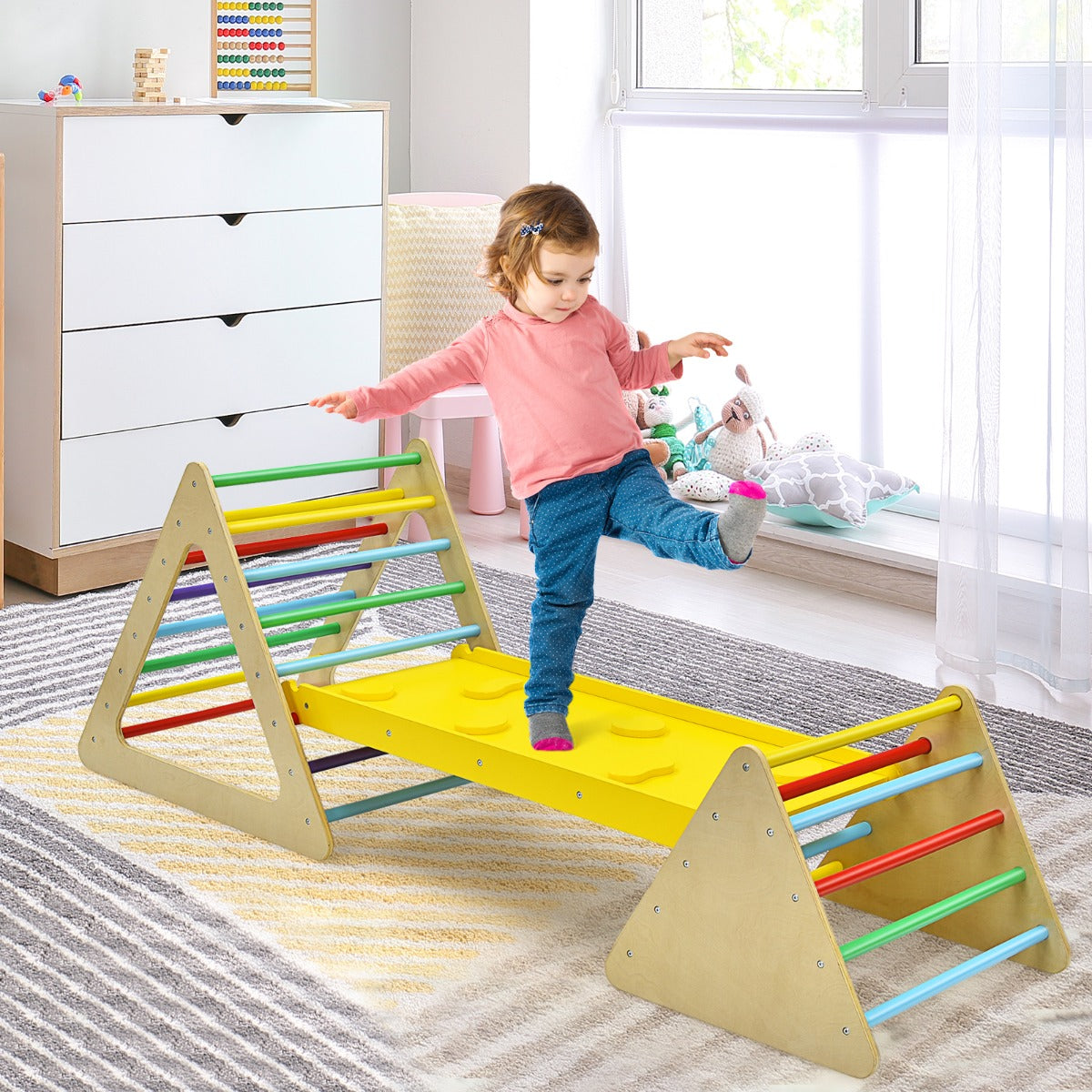 NNECW 3 in 1 Climbing Toy Set with 2 Triangle Ladders and Ramp for Toddlers-Colorful-0