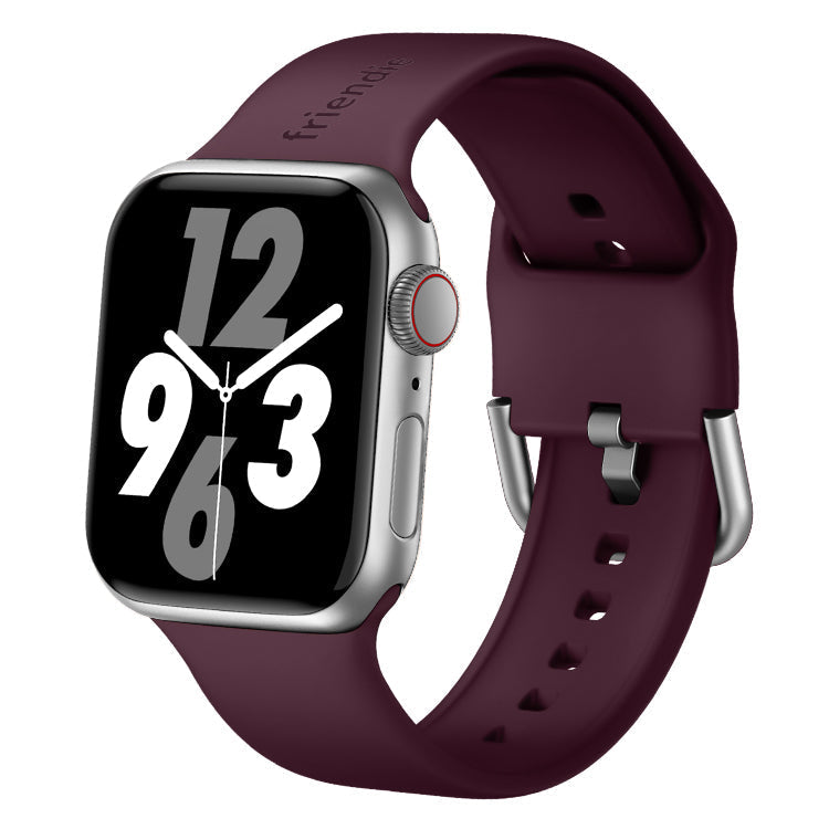 Silicone Band in Burgundy with Silver Modern Buckle - The Byron - Compatible with Apple Watch Size 38mm to 41mm-0